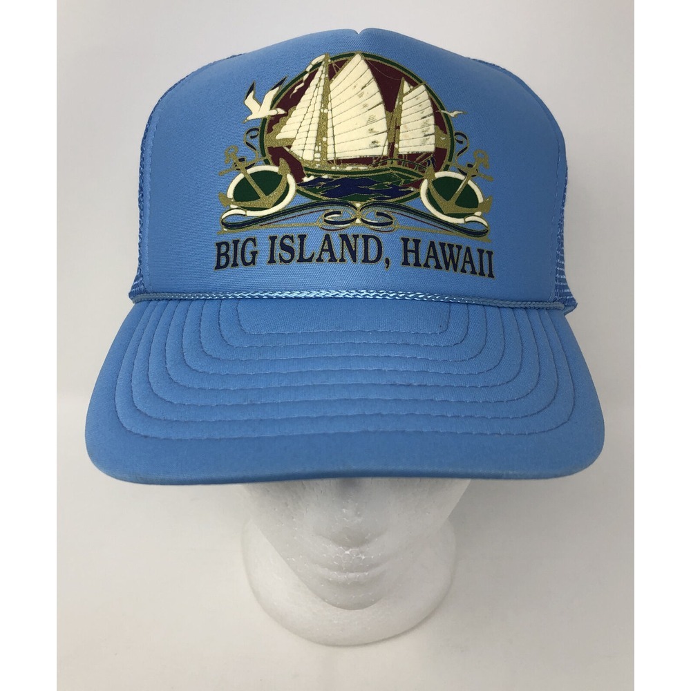 VTG Big Island, Hawaii Blue Snapback‎ Trucker Mesh Style Hat w/Hilo Hattie Tag
